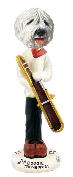 Old English Sheepdog Trombonist Doogie Collectible Dog Figurine