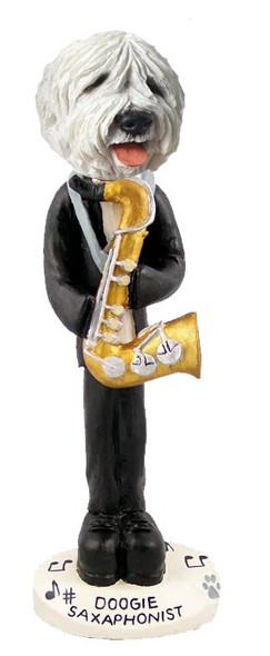 Old English Sheepdog Saxophonist Doogie Collectible Dog Figurine