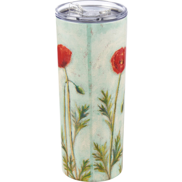 Stainless Steel Coffee Tumbler Thermos - Poppy Flowers & Bumblebees 20 Oz from Primitives by Kathy