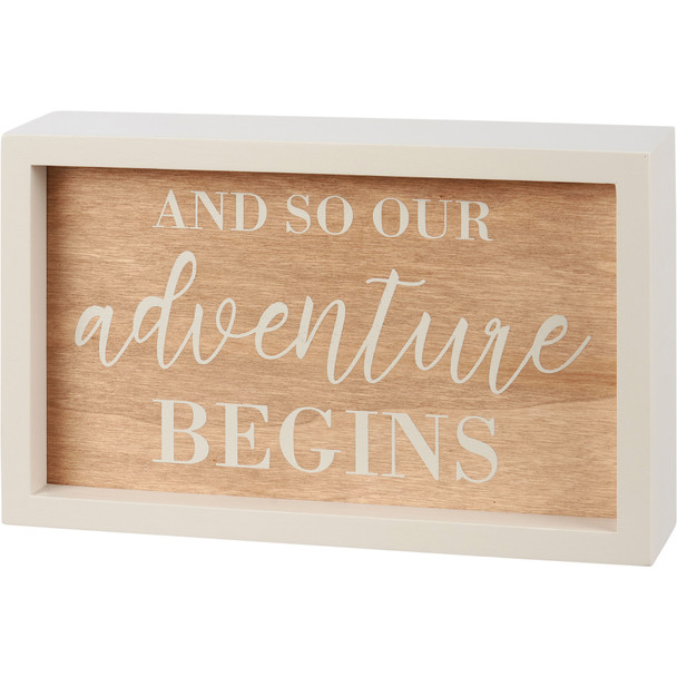Decorative Inset Wedding Themed Wooden Box Sign Decor - Our Adventure Begins 8x5 from Primitives by Kathy