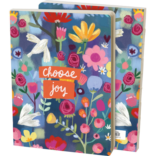 Colorful Flowers & Bird Print Design Journal Notebook - Choose Joy (160 Lined Pages) from Primitives by Kathy