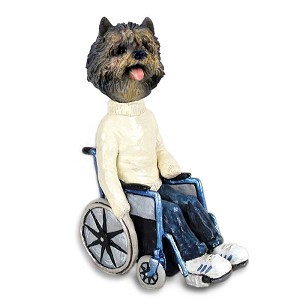 Brindle Cairn Terrier Wheelchair Doogie Collectible Dog Figurine