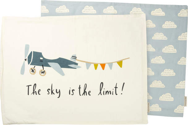 Set of 3 Plane & Clouds Design Double Sided Cotton Pillow Cases 28x21 from Primitives by Kathy