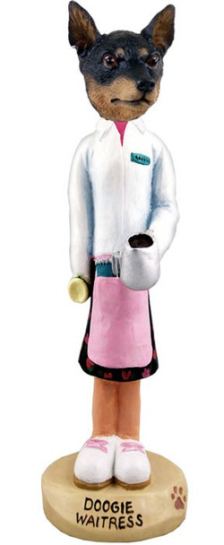Tan & Black Miniature Pinscher Waitress Doogie Collectible Dog Figurine