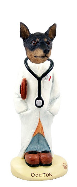 Tan & Black Miniature Pinscher Doctor Doogie Collectible Dog Figurine