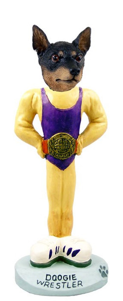 Tan & Black Miniature Pinscher Wrestler Doogie Collectible Dog Figurine