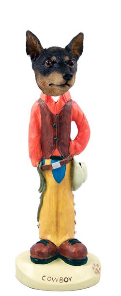 Tan & Black Miniature Pinscher Cowboy Doogie Collectible Dog Figurine