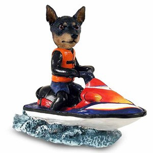 Tan & Black Miniature Pinscher Jet Ski Doogie Collectible Dog Figurine