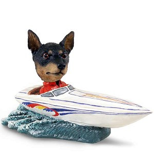 Tan & Black Miniature Pinscher Motorboat Doogie Collectible Dog Figurine