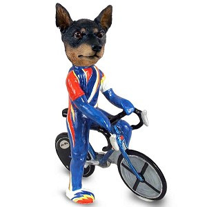 Tan & Black Miniature Pinscher Bicycle Doogie Collectible Dog Figurine