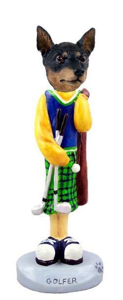 Tan & Black Miniature Pinscher Golf Doogie Collectible Dog Figurine