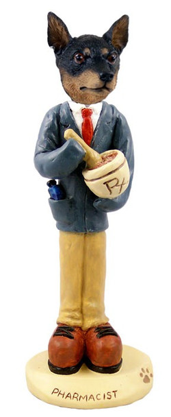 Tan & Black Miniature Pinscher Pharmacist Doogie Collectible Dog Figurine