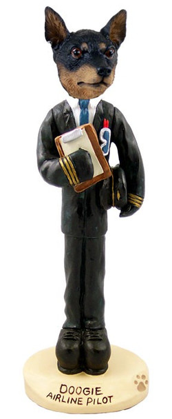 Tan & Black Miniature Pinscher Airline Pilot Doogie Collectible Dog Figurine