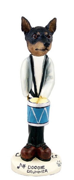Tan & Black Miniature Pinscher Drummer Doogie Collectible Dog Figurine