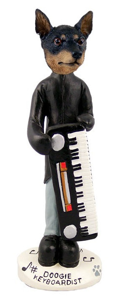 Tan & Black Miniature Pinscher Keyboardist Doogie Collectible Dog Figurine