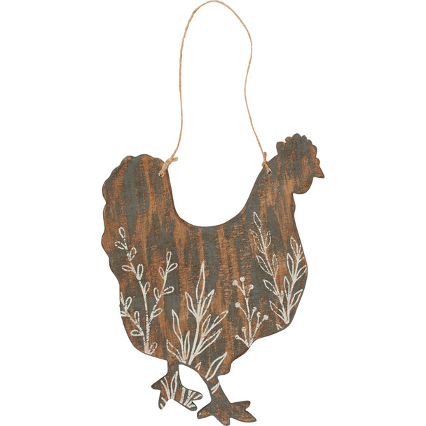 Decorative Wooden Hanging Wall Decor - Floral Farmhouse Chicken 10 Inch from Primitives by Kathy