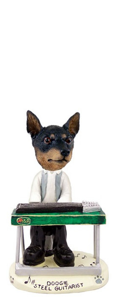 Tan & Black Miniature Pinscher Steel Guitarist Doogie Collectible Dog Figurine