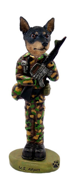Tan & Black Miniature Pinscher U S Army Doogie Collectible Dog Figurine