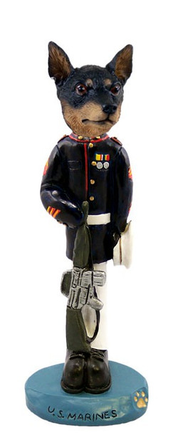 Tan & Black Miniature Pinscher U S Marines Doogie Collectible Dog Figurine
