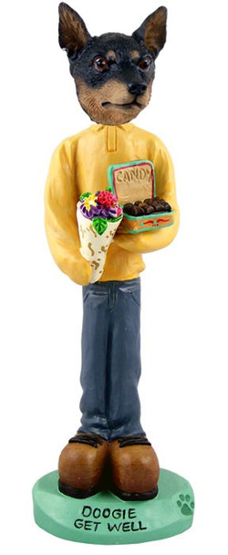 Tan & Black Miniature Pinscher Get Well Doogie Collectible Dog Figurine
