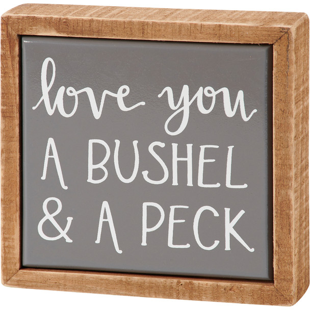 Love You A Bushel & A Peck Decorative Wooden Box Sign Decor - Hand Illustrated Design 4 Inch from Primitives by Kathy