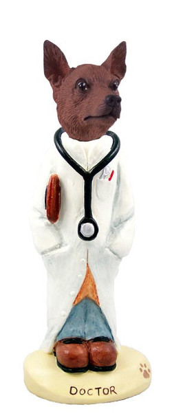 Red & Brown Miniature Pinscher Doctor Doogie Collectible Dog Figurine