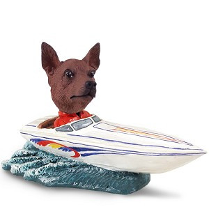 Red & Brown Miniature Pinscher Motorboat Doogie Collectible Dog Figurine