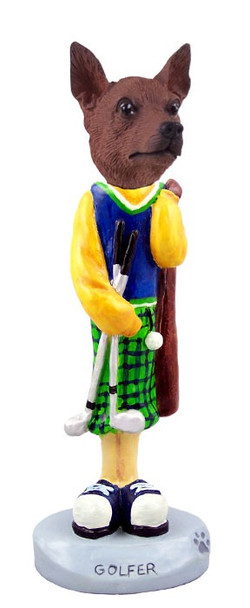 Red & Brown Miniature Pinscher Golf Doogie Collectible Dog Figurine