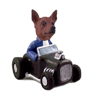 Red & Brown Miniature Pinscher Hot Rod Doogie Collectible Dog Figurine