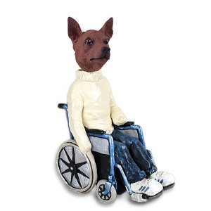 Red & Brown Miniature Pinscher Wheelchair Doogie Collectible Dog Figurine