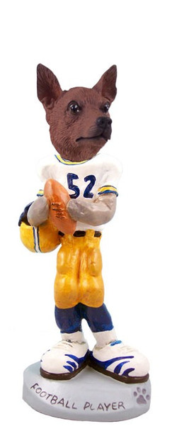 Red & Brown Miniature Pinscher Football Player Doogie Collectible Dog Figurine