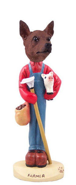 Red & Brown Miniature Pinscher Farmer Doogie Collectible Dog Figurine