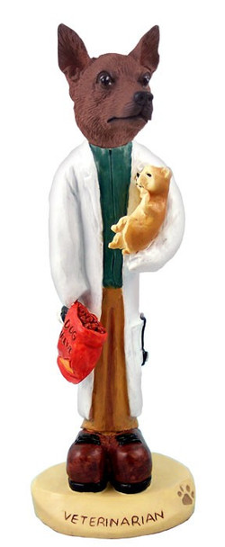 Red & Brown Miniature Pinscher Veterinarian Doogie Collectible Dog Figurine