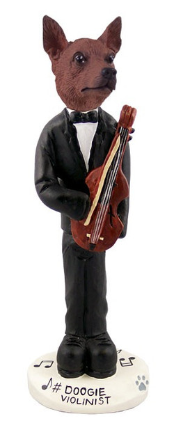 Red & Brown Miniature Pinscher Violinist Doogie Collectible Dog Figurine