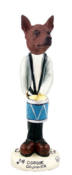 Red & Brown Miniature Pinscher Drummer Doogie Collectible Dog Figurine