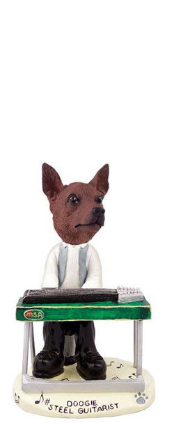 Red & Brown Miniature Pinscher Steel Guitarist Doogie Collectible Dog Figurine