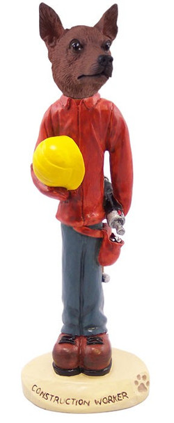 Red & Brown Miniature Pinscher Construction Worker Doogie Collectible Dog Figurine