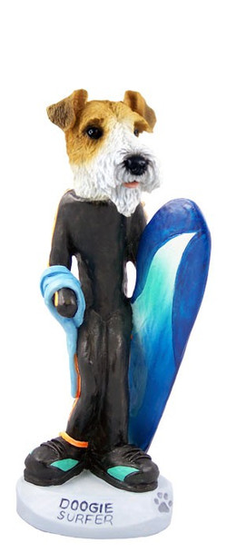 Red Wire Fox Terrier Surfer Doogie Collectible Dog Figurine