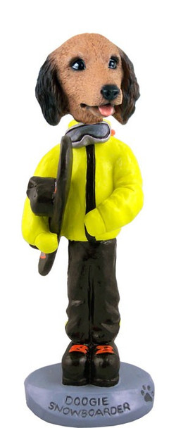 Longhaired Red Dachshund Snowboarder Doogie Collectible Dog Figurine