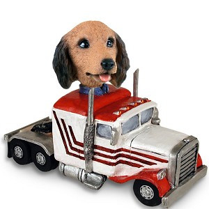 Longhaired Red Dachshund Truck Tractor Doogie Collectible Dog Figurine