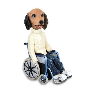 Longhaired Red Dachshund Wheelchair Doogie Collectible Dog Figurine