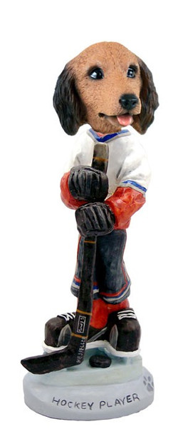 Longhaired Red Dachshund Hockey Player Doogie Collectible Dog Figurine