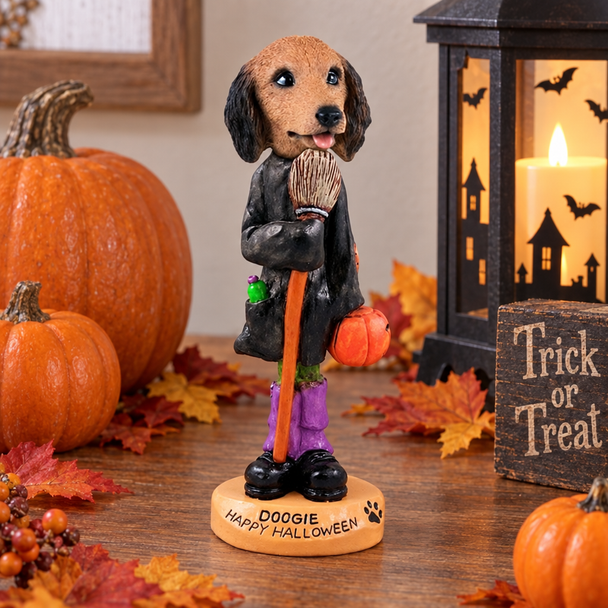 Longhaired Red Dachshund Happy Halloween Doogie Collectible Dog Figurine