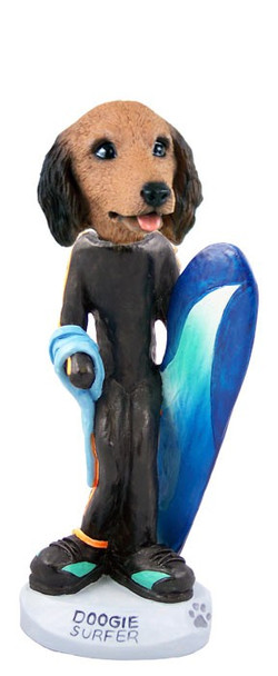 Longhaired Red Dachshund Surfer Doogie Collectible Dog Figurine