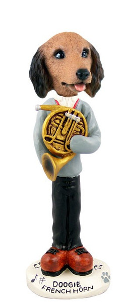 Longhaired Red Dachshund French Horn Doogie Collectible Dog Figurine