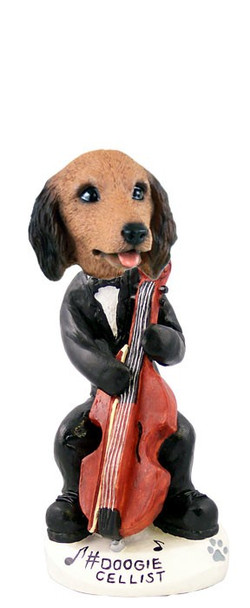 Longhaired Red Dachshund Cellist Doogie Collectible Dog Figurine