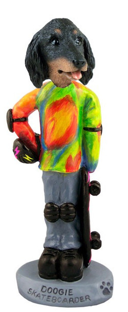 Longhaired Black Dachshund Skateboarder Doogie Collectible Dog Figurine