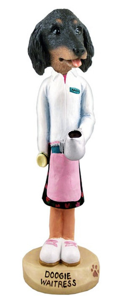 Longhaired Black Dachshund Waitress Doogie Collectible Dog Figurine