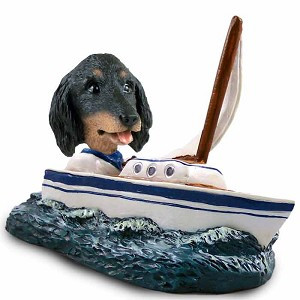 Longhaired Black Dachshund Sailboat Doogie Collectible Dog Figurine