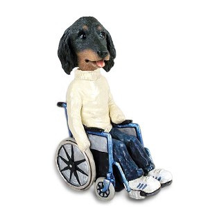 Longhaired Black Dachshund Wheelchair Doogie Collectible Dog Figurine